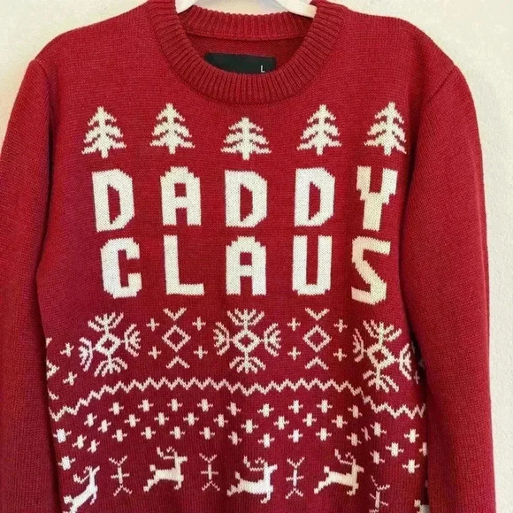 American Stitch Men’s Red Knit Daddy Claus Long Sleeve Pullover‎ Holiday Size L - Picture 3 of 10